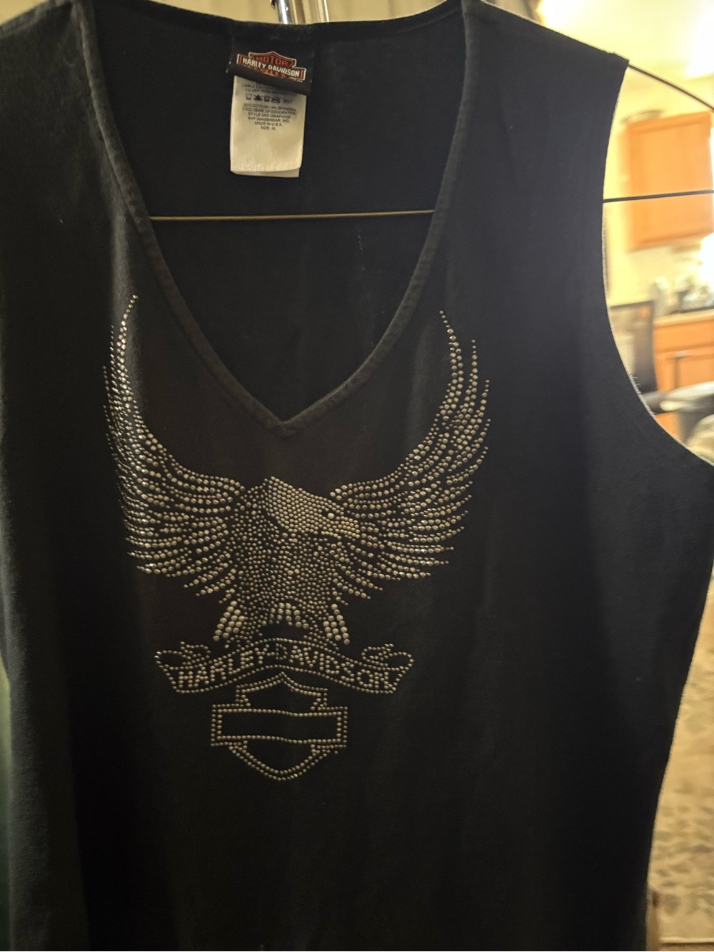 Harley-Davidson Black V-Neck Rhinestone Eagle Tank